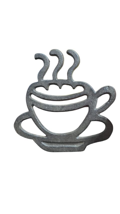 Descanso de metal antigo em formato de café