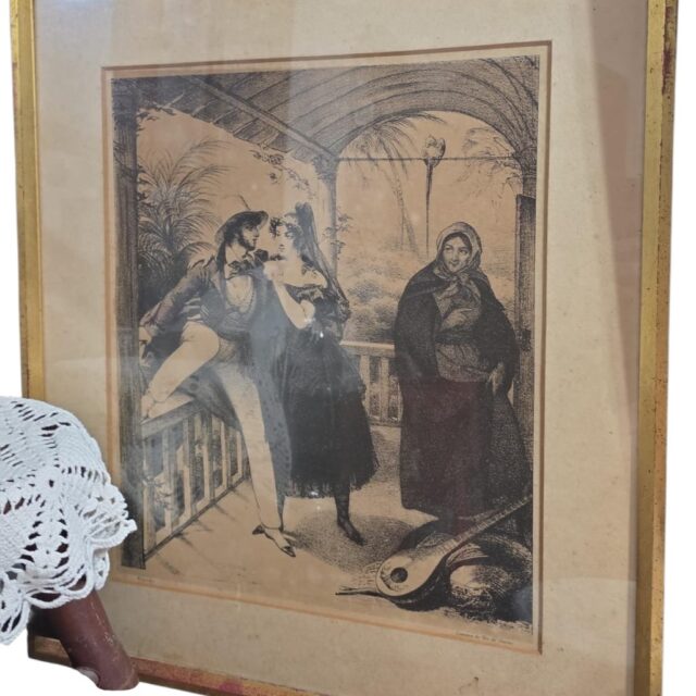 Antigo e belo quadro com incrível gravura da época