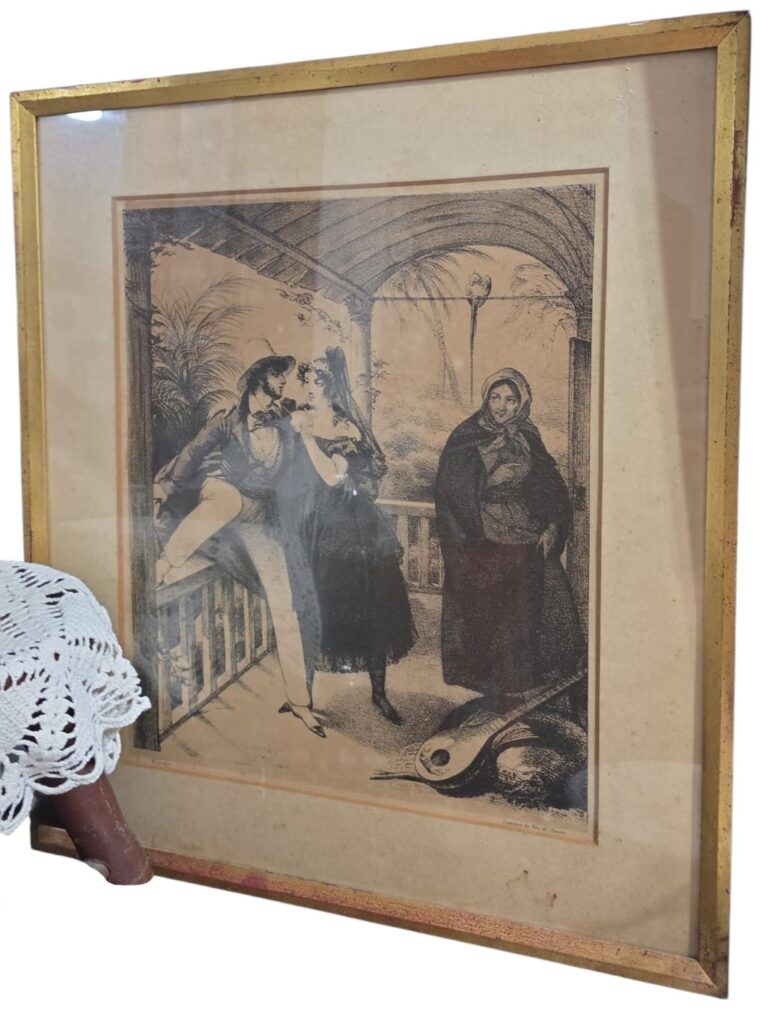 Antigo e belo quadro com incrível gravura da época