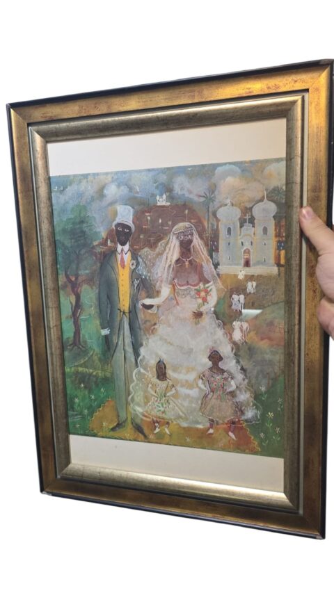 Belo e antigo quadro com ilustração de pintura famosa ""Casamento na Roça" de Alberto da Veiga Guignard"