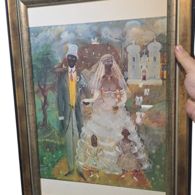 Belo e antigo quadro com ilustração de pintura famosa ""Casamento na Roça" de Alberto da Veiga Guignard"