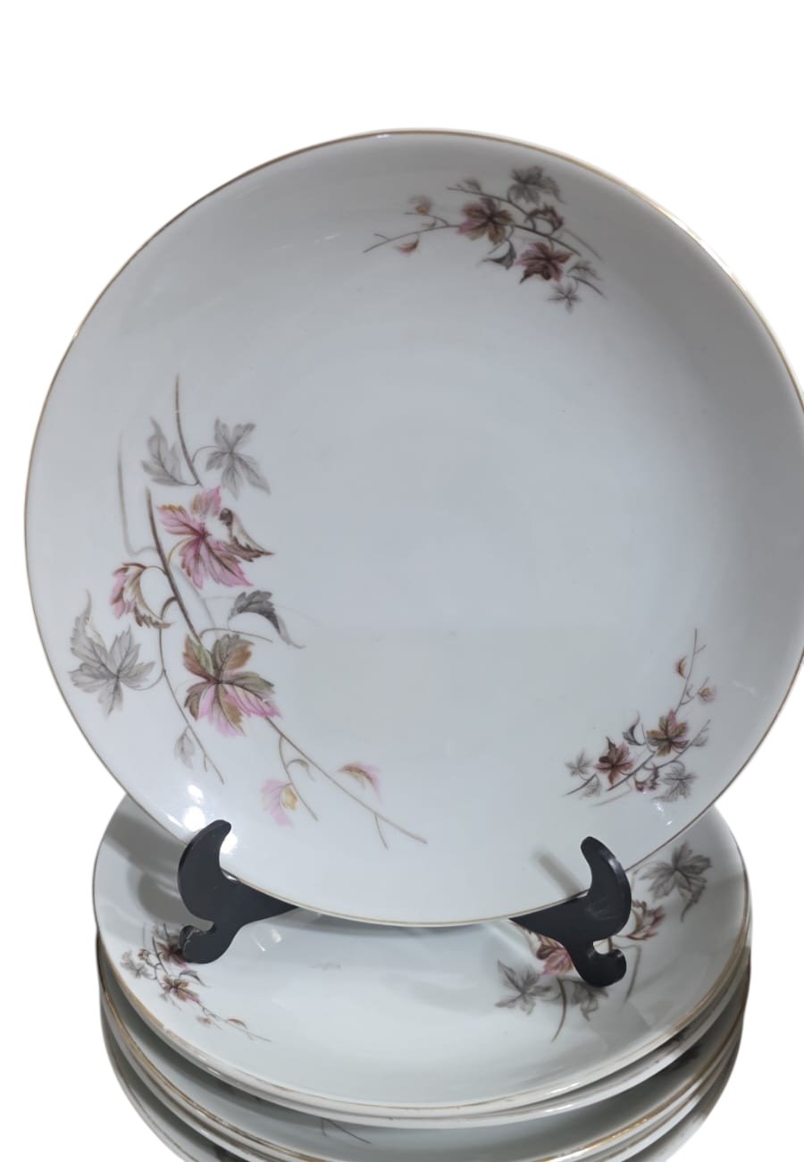 Pratos de sobremesa porcelana Steatita, motivos florais. (valor unitário)