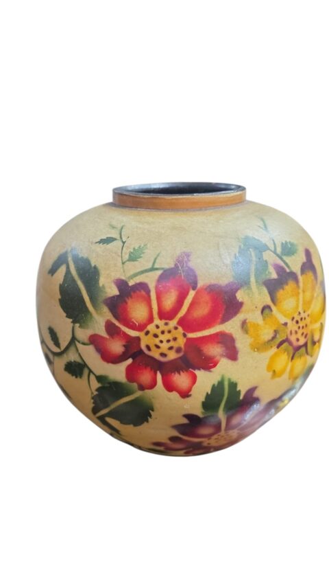 Belo vaso de cerâmica feito/pintado a mão, década de 70, assinado na base