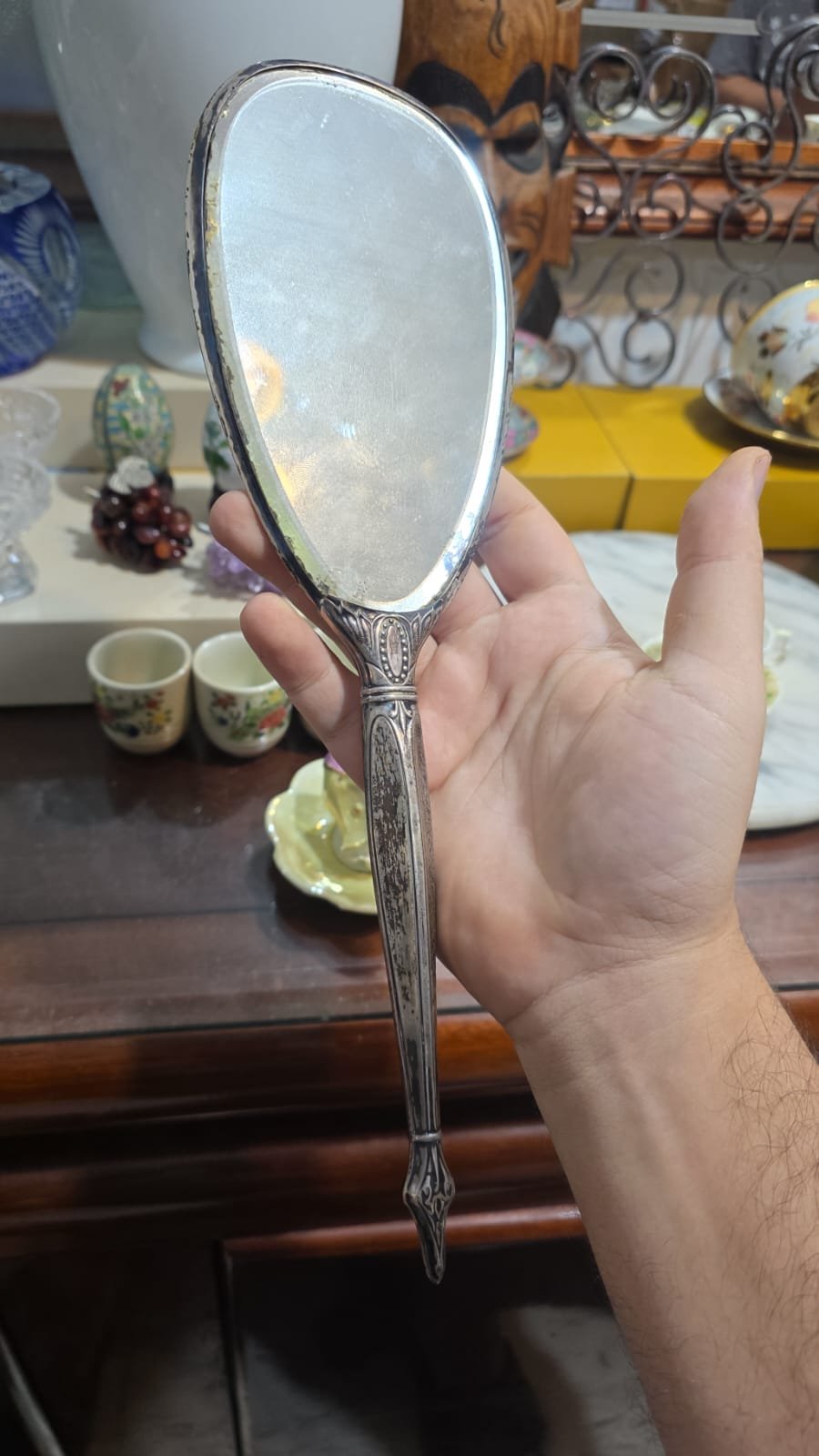 Belíssimo espelho com cristal bisoté e estrutura em prata de lei - Imagem 2