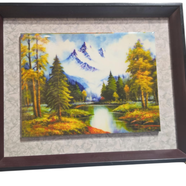Quadro com azulejo central com linda paisagem