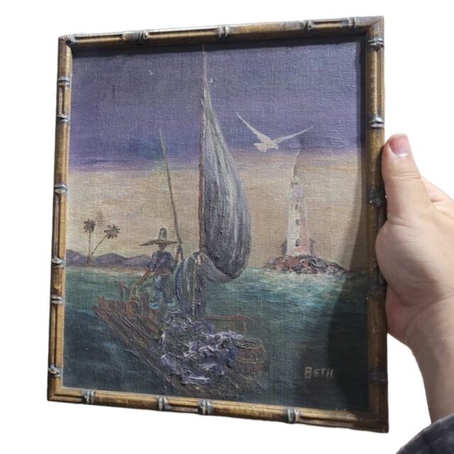 Antigo quadro pintado a mão, assinado