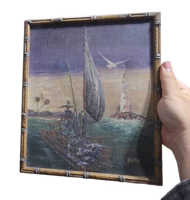 Antigo quadro pintado a mão, assinado