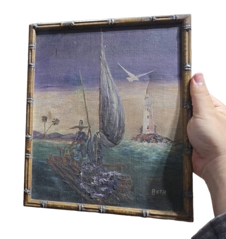 Antigo quadro pintado a mão, assinado