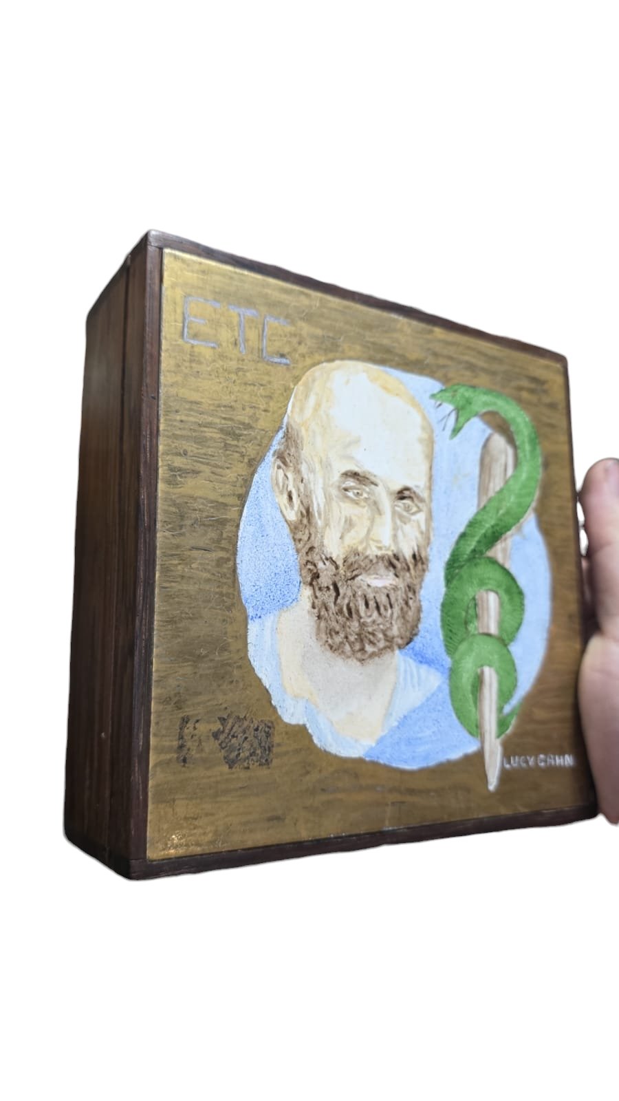 Caixa de madeira com azulejo pintado a mão