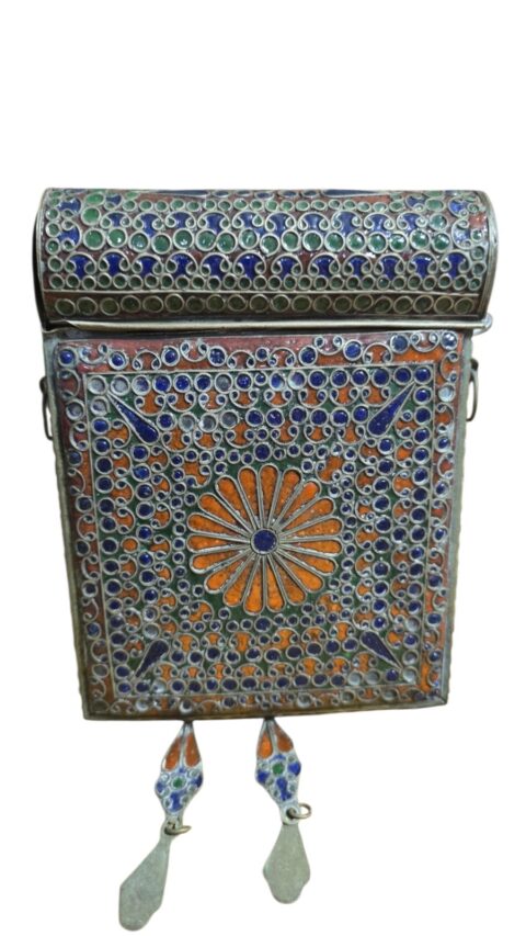 Antigo porta Alcorão esmaltado estilo cloisonné, do oriente médio