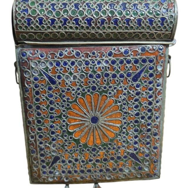 Antigo porta Alcorão esmaltado estilo cloisonné, do oriente médio
