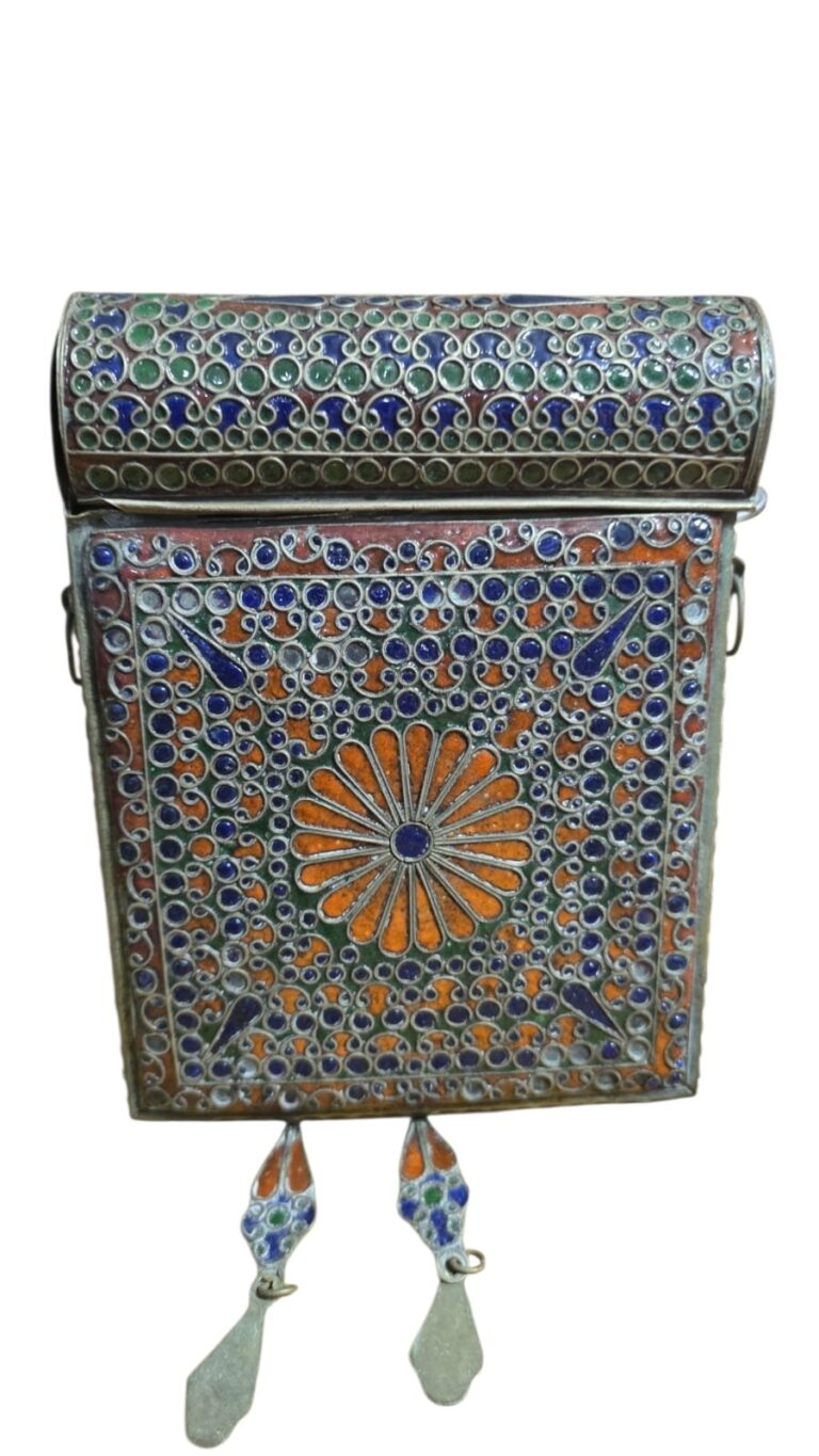 Antigo porta Alcorão esmaltado estilo cloisonné, do oriente médio