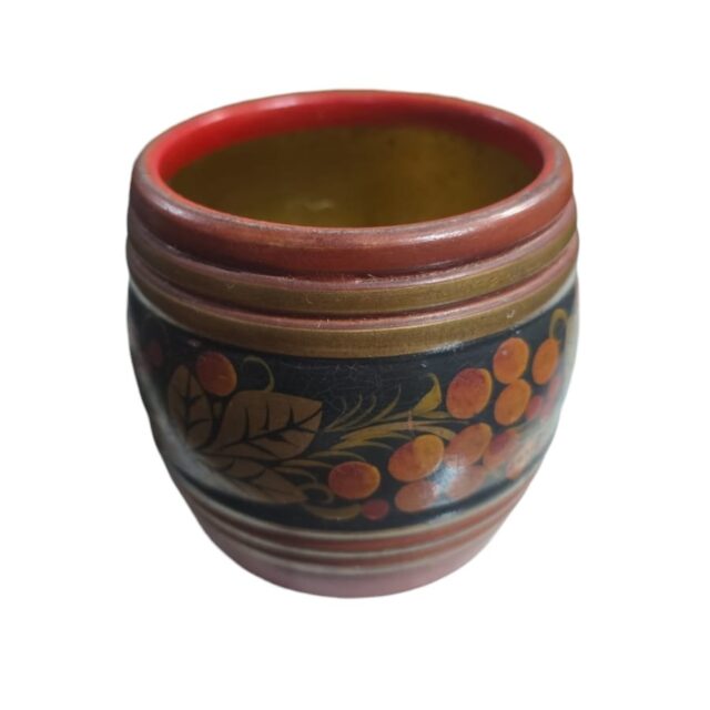Vaso soviético de madeira, feito a mão, ainda selado na base