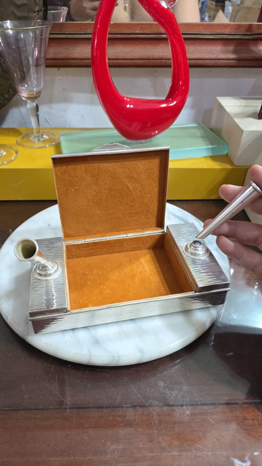 Elegante porta cartões e caneta de escritório, em prata de lei peruana - Imagem 4