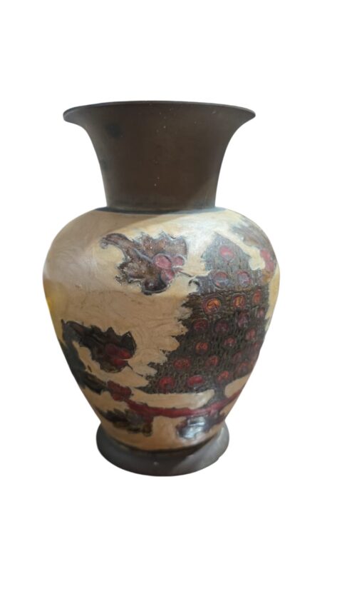 Elegante vaso em cloisonné indiano com belíssima arte esmaltada, feito a mão