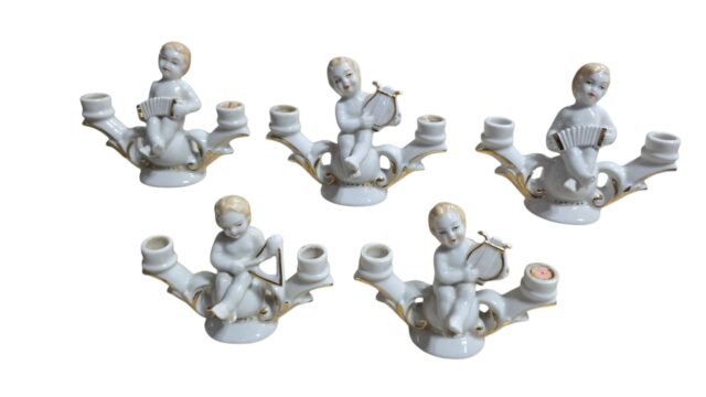 Conjunto de candelabros de porcelana alemã Bavaria, pintanos a mão