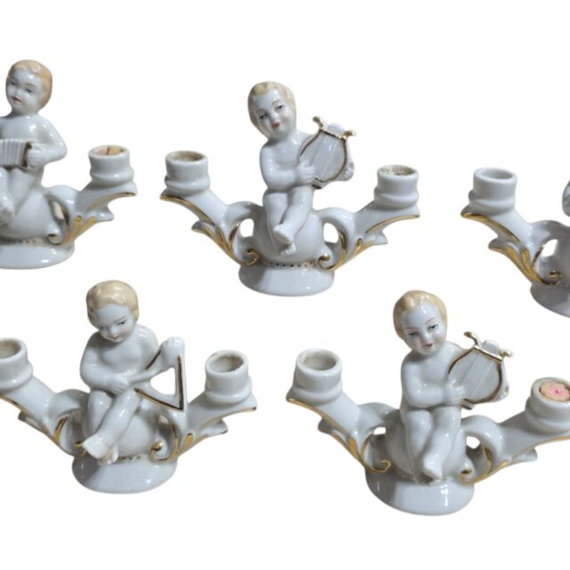 Conjunto de candelabros de porcelana alemã Bavaria, pintanos a mão
