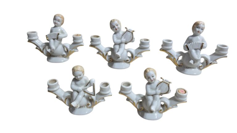 Conjunto de candelabros de porcelana alemã Bavaria, pintanos a mão