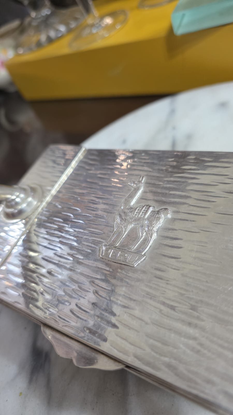 Elegante porta cartões e caneta de escritório, em prata de lei peruana - Imagem 3