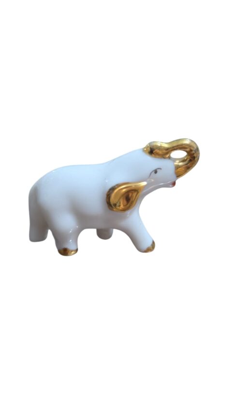 Elefante miniatura oriental de porcelana com dourações