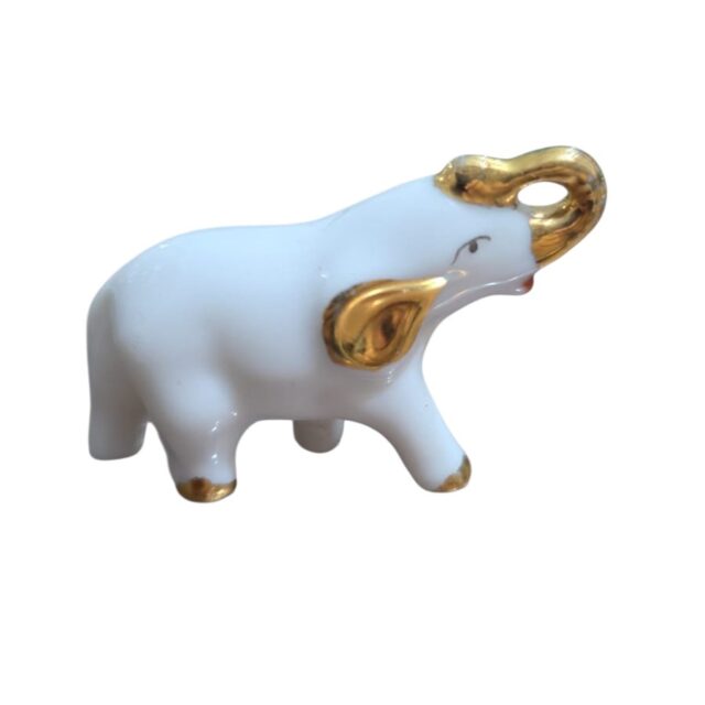 Elefante miniatura oriental de porcelana com dourações